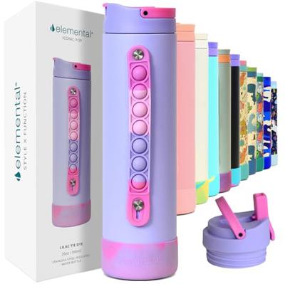 Elemental Iconic 20oz Kids Insulated Water Bottle w/Straw & Pop-It Handle | 100% Leak-Proof When Closed, Insulated Water Bottles with Triple-Wall Insu