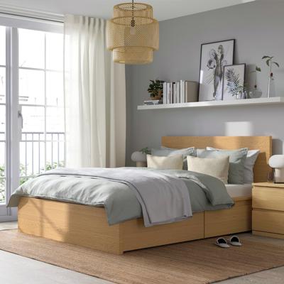 MALM high bed frame/2 storage boxes, oak veneer/Luröy, Queen - IKEA