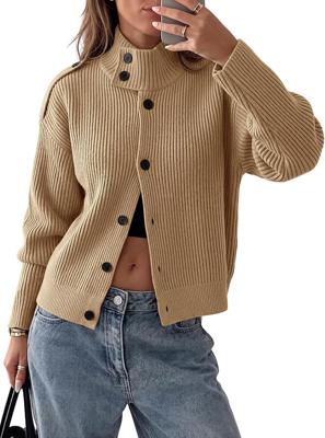 Saodimallsu Womens Button Cardigan Sweaters Fall Chunky Knit Jacket Top | Mock Neck,Long Sleeve,2026 Fall Winter Casual Trendy Outfits,Ribbed Knit,Lad
