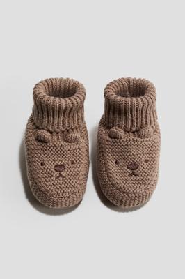 Light brown Cotton Knit Slipper Socks for kids | H&M CA