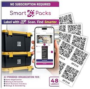 Amazon.com: SmartPacks QR Stickers - Premium Smart Labels for Storage Bins | Advanced Pack and Track Labels with QR Code for Inventory, Storage, Movin