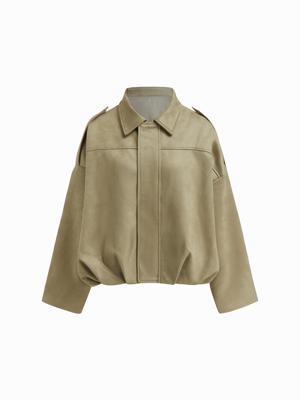 Suede Suede Collar Long Sleeve Zip Through Oversized Jacket For Work