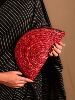 Handmade Zari Moon Clutch Bag – Red Gold | Kadam Haat