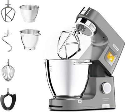 Kenwood Titanium Chef Patissier XL Stand Mixer for Baking- Powerful Food Mixer, With K-Beater, Dough Hook, Whisk, and 2 Bowls 5L and 7L, KWL90.004SI,