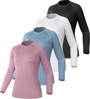 TELALEO 4 Pack Womens Compression Shirt Long Sleeve Performance Workout Baselayer Athletic Top Sports Gear-Black/Grey/White/Blue Medium at Amazon Wom