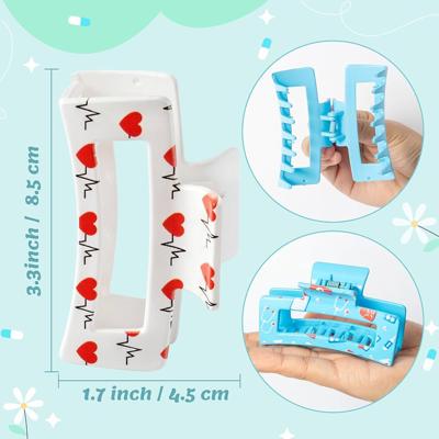 Amazon.com : PANTIDE 4Pcs Nurse Hair Claw Clips for Women Girls - Cute Medical Heart Rectangle Nonslip Banana Hair Clips, Thin Thick Short Long Curly
