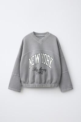 PRINTED WASHED-EFFECT SWEATSHIRT - Grey | ZARA