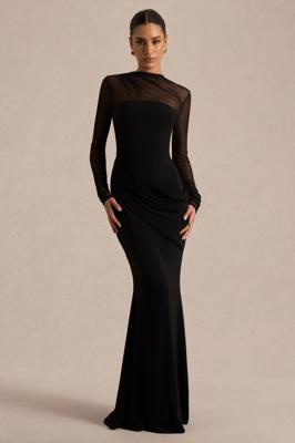Deema | Black Jersey And Mesh High Neck Maxi Dress
– Club L London - USA