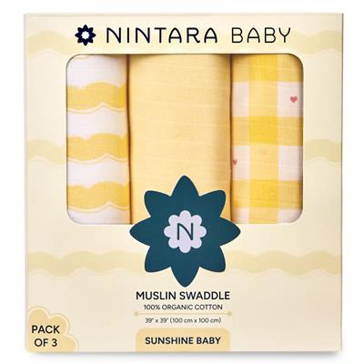 Buy Muslin Baby Swaddle Wrap Large - Sunshine Baby Set of 3 | 100% Organic Cotton | Newborn Baby Gifts Online | Best Swaddle Blankets for Babies