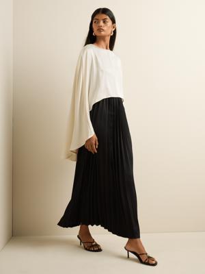 Womens Iconography Contrast Cape Pleated Satin Maxi Dress | Bash