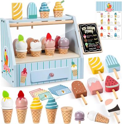 RILSO Gifts for 2 3 4 Year Old Girls,Toys for 2 3 4 Year Old Girls,2 3 Year Old Girl Gifts,Wooden Ice Cream Set,Toy Kitchen Accessories,Wooden Food fo