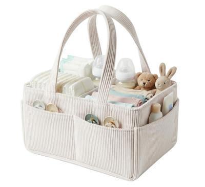 Baby Nappy Caddy Organiser Portable Corduroy Nursery Diaper Storage Basket With Handle Newborn Baby