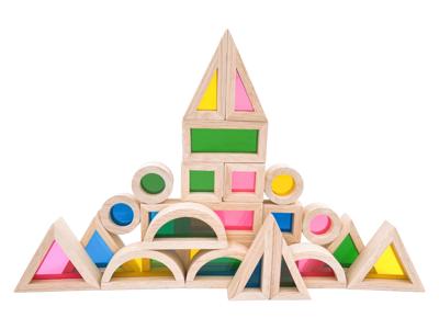 24 Pcs Rainbow Acrylic Sensory Wooden Building Blocks – Green Elephant Home and Toys