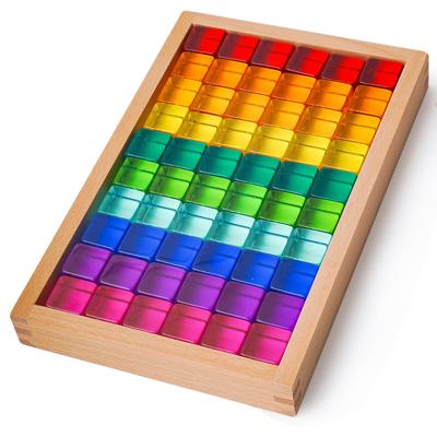 60 Pcs Rainbow Translucent Lucite Cubes Set with Storage Tray – Green Elephant Home and Toys
