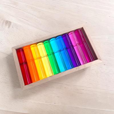 20 PCS Crystal-Clear Acrylic Rainbow Cylinders with Wooden Tray – Green Elephant Home and Toys