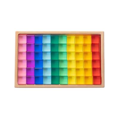 60 Pcs Crystal Clear Lucite Cubes Set with Wooden Tray – Rainbow or Pa – Green Elephant Home and Toys