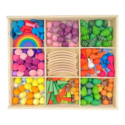 NEW 252-Piece Mandala Loose Parts Play Set with Mini Rainbow & Natural – Green Elephant Home and Toys