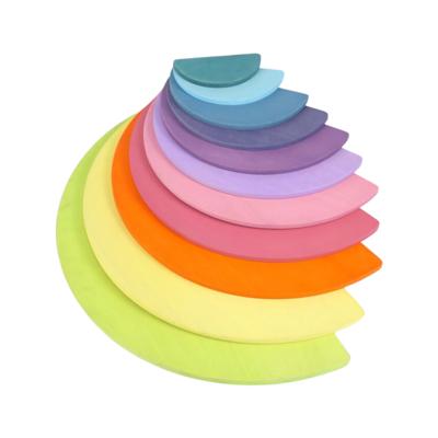 11 Pcs Large Wooden Rainbow Stacking Semi-Circles – Pastel/Macaron Col – Green Elephant Home and Toys