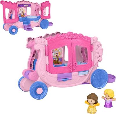 Fisher-Price Little People Disney Princess Pull-Along Musical Carriage | Playset with Belle & Rapunzel Figures, Pretend Play, Toddlers & Kids Ages 18+