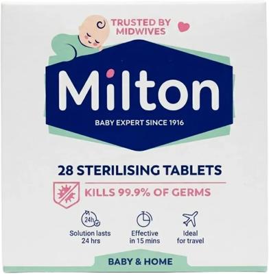 Milton Baby Bottle Sterilising Tablets – 1 Pack (28 Tablets) | Cold Water Steriliser for Feeding Bottles & Soothers | Fast Dissolving Cleaning : Amazo