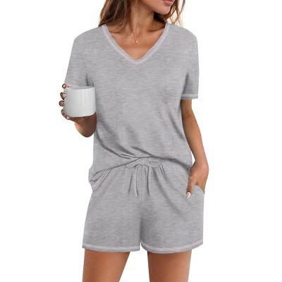 Ekouaer Womens Pajamas Sets Soft 100% Cotton Pjs Short Sleeve Lounge Sets Casual Two Piece Pjs With Pockets Light Light Grey S : Target