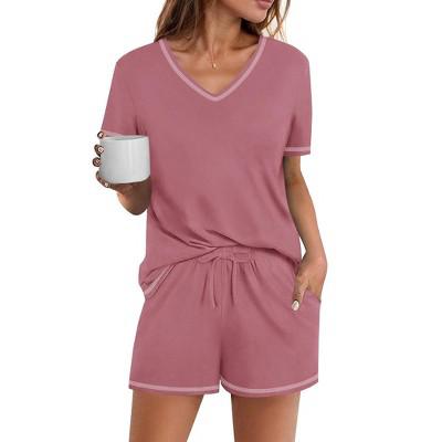 Ekouaer Womens Pajamas Sets Soft 95% Cotton Pjs Short Sleeve Lounge Sets Casual Two Piece Pjs With Pockets Rose Red S : Target