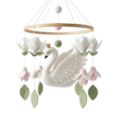 Baby Cot Mobile Swan with Crown Felt & Wood - Handcrafted Nursery Hanging Mobile with Flowers & Leaves for Cot Moses Basket Baby Girl Room Decor Baby