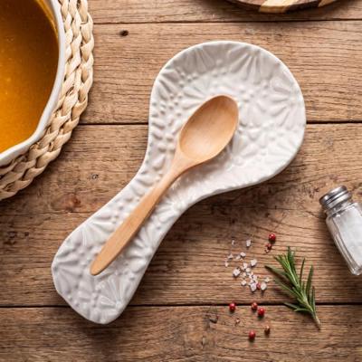 Ferrochef Mexican Talavera Spoon Rest Large Cooking Coffee Spoon Rest Holder for Stove Kitchen Counter Cooking Gift Housewarming Wedding(Beige)