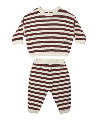 Quincy Mae Waffle Slouch Set - Black Cherry Stripe