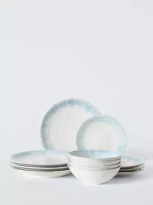 John Lewis Cove Stoneware Dinnerware, 12 Piece, Blue