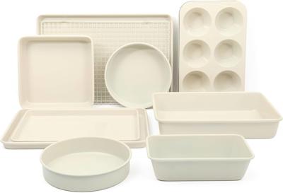 Amazon.com: Martha Stewart Gallen 10 Piece Baking Pans Ceramic PFA Free Non Toxic Non Stick Bakeware Set - Linen White: Home & Kitchen