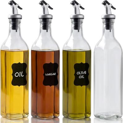Amazon.com: RMNJPW 4 Pack 17 oz (500ml) Clear Glass Oil & Vinegar Dispenser Bottles, Leakproof Set with 4 Pour Spouts & 4 Labels, Kitchen Tools for Sa