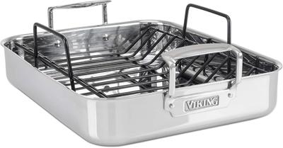 Amazon.com: Viking 3-Ply Stainless Steel Roasting Pan with Non Stick Rack, 16 x 13 Inch Kitchen Cookware, Great for Turkey, Dishwasher and Oven Safe,