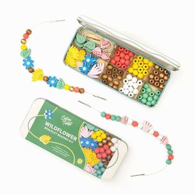 COTTON TWIST Wooden Bracelet Making Craft Kit, Ages 3-8, Wildflower Tin