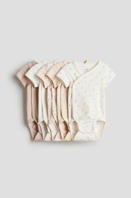 Light dusty pink/Floral 5-pack Cotton Bodysuits for kids | H&M AU