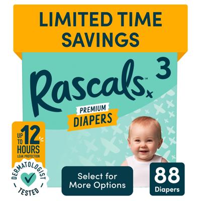 Rascals, Baby Diapers, Size 3, 88 Count with Leak Protection - Walmart.com