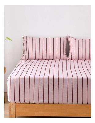 Dreamaker Dreamaker Superfine Washed Microfibre Striped Fitted Sheet Set in Pink/Plum | MYER