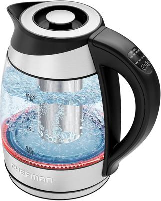 Amazon.com: Chefman Electric Kettle with Temperature Control, 5 Presets LED Indicator Lights, Removable Tea Infuser, Glass Tea Kettle & Hot Water Boil