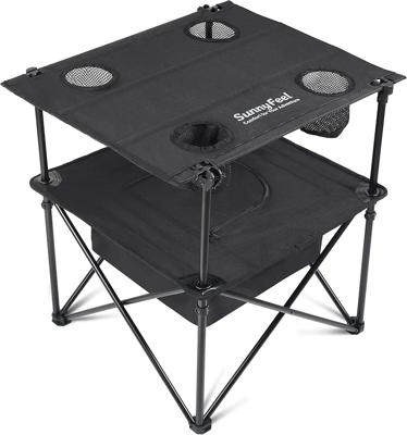 Amazon.com: SUNNYFEEL Folding Camping Table with Cooler Bag & 4 Cup Holders, Collapsible Portable Beach Table with Carry Bag, Tailgate Picnic Table fo