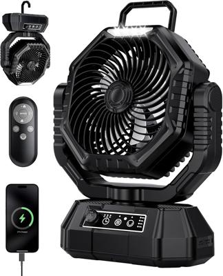 Amazon.com: AJVV Camping Fan, Oscillating Battery Powered Portable Rechargeable Hanging Tent Fan with Light and Remote for Camp, Outdoor, Emergency Po