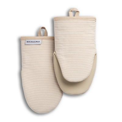 KitchenAid Micro Rib Set of 2 Silicone Stripe Mini Oven Mitts Beige : Target