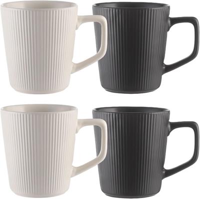 Epicover 4 Pcs Ceramic Coffee Mug Set, Striped Pottery Cups, 500ml Large Capacity Mugs with Comfortable Handle, 3.9 x 4.3 in for Tea Latte Cocoa Cappu