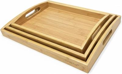 TOPVALAEUR Wooden Tray Set - Bamboo Serving Tray and Wooden Platter Set of 3 - Elegant And Durable Serving Trays For Breakfast In Bed & Tea : Amazon.c