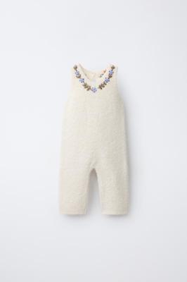 EMBROIDERED FLORAL KNIT JUMPSUIT - Ecru | ZARA Canada