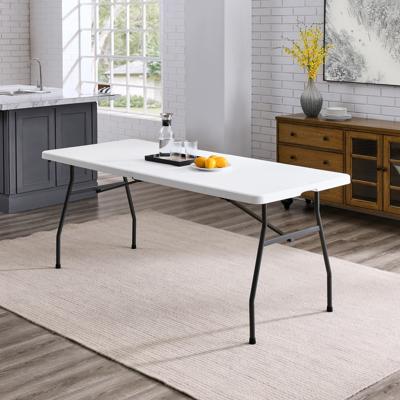 Mainstays White 6 Foot Fold-in-Half Plastic Table, Indoor Outdoor, Scratch Resistant, Stain & UV Damage, Built-in Carry Handle - Walmart.ca