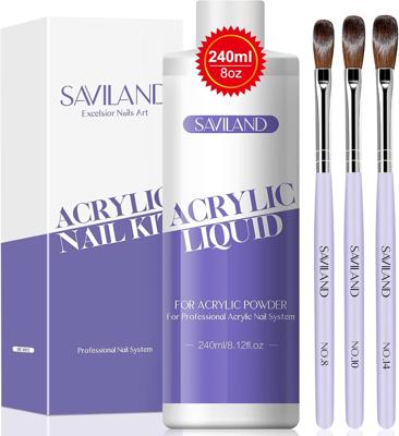 Amazon.com: SAVILAND 8.11oz Monomer Acrylic Nail Liquid with 3 Brushes Size（8/10/14) | Non-yellowing, Smooth Application, Chip Resistant, 5-8 Minute D