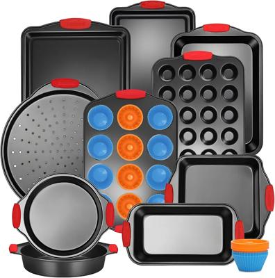 Amazon.com: Ymiton Baking Pans Set with Silicone Handles, 34 PCS Nonstick Bakeware Sets, Oven Pan Set Includes Baking Tray, Cookie Sheet, Cake Pans, L