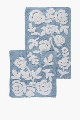 2 Piece Cotton Tufted Floral Bath Mat Set