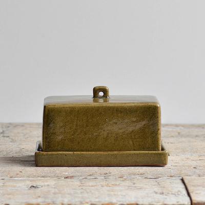 Green Ceramic Butter Dish, Handmade Stoneware  | Nom Living
