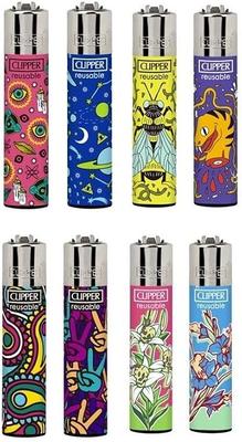 Amazon.com: Clipper Mystery Butane Refillable Lighters, Assorted Colors, 8 Pack | Random Selection of Popular Designs, Safe, Reusable, Colors and Desi
